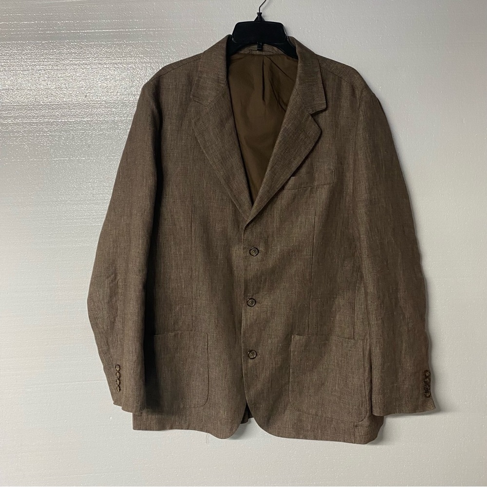 Talbots For Men Blazer Sport Jacket L Brown 100% Linen 3 Button Business Casual